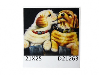 Алмазная мозаика арт. D21263 Два щенка играют 21*25 не полная выкладка на картоне