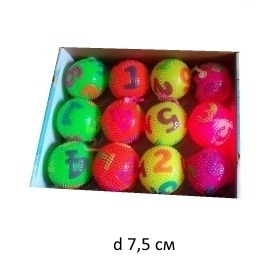 Мяч ежик арт. 141-18 Цифры на резинке, свет, d-7,5 (12 шт.) шоубокс/360 шт./