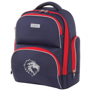 Рюкзак BRAUBERG CLASSIC, легкий каркас, премиум материал, "Lion", синий, 37х32х21 см, 228829 Рюкзак BRAUBERG CLASSIC, легкий каркас, премиум материал, "Lion", синий, 37х32х21 см, 228829