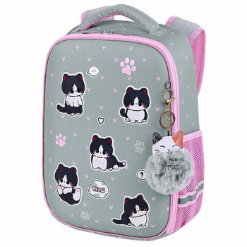 Ранец BRAUBERG LIGHT, 1 отделение, с брелоком, "Cat patches", плюшевые нашивки, 36х26х13 см, 272030 Ранец BRAUBERG LIGHT, 1 отделение, с брелоком, "Cat patches", плюшевые нашивки, 36х26х13 см, 272030
