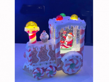 Фонарь Новогодний арт. 25006-601 Пряничный паровоз Деда Мороза свет 18 см в кор.