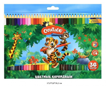км_Набор цветных карандашей арт. КЦ36КР Creativiki 36 цв. шестигран. корп. дерев. карт.уп.