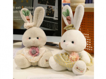 им Зайка арт. YE25911-1 Белый пушистый в платье и бантиком 25 см в пак.)