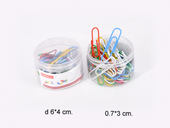 кц_Скрепки канц. арт. WB-2037 С пластик. покрытием цветные Набор 40 шт. в банке