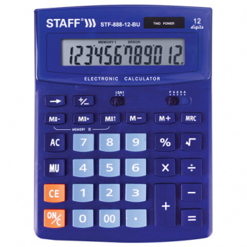 Калькулятор настольный STAFF STF-888-12-BU (200х150 мм) 12 разрядов, двойное питание, СИНИЙ, 250455 Калькулятор настольный STAFF STF-888-12-BU (200х150 мм) 12 разрядов, двойное питание, СИНИЙ, 250455