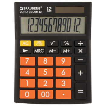 Калькулятор настольный BRAUBERG ULTRA COLOR-12-BKRG (192x143 мм), 12 разрядов, двойное питание, ЧЕРН