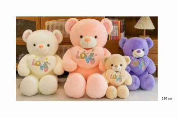 им Медведь арт. 250215-12 Цвета микс с сердцем в лапах LOVE 120 см в пак.)