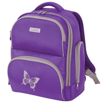 Рюкзак BRAUBERG CLASSIC, легкий каркас, премиум материал, "Butterfly", фиолетовый, 37х32х21 см, 2288 Рюкзак BRAUBERG CLASSIC, легкий каркас, премиум материал, "Butterfly", фиолетовый, 37х32х21 см, 2288