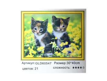 Алмазная мозаика арт. GLD60547 Два котёнка на цаеточной поляне 30*40 полная выкладка на подрамнике
