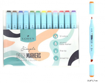 км_Набор маркеров арт. LXSMBC12-SP Для скетчинга LOREX SIMPLE BASE 2/6мм ассорти скошен./пулев. 12шт