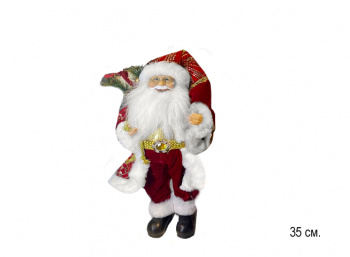 Дед Мороз арт. S1211-12-601 В красной шубке и длинном колпаке 35 см в пак.