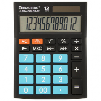 Калькулятор настольный BRAUBERG ULTRA COLOR-12-BKBU (192x143 мм), 12 разрядов, двойное питание, ЧЕРН Калькулятор настольный BRAUBERG ULTRA COLOR-12-BKBU (192x143 мм), 12 разрядов, двойное питание, ЧЕРН