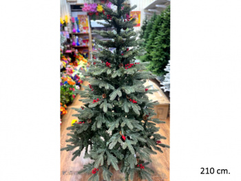 Елка 210 см арт. 2027-601-210 Зеленая №6 литье с пвх шишки, ягоды в кор.