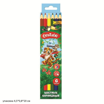 км_Набор цветных карандашей арт. КЦ06КР Creativiki 6 цв. шестигран. корп. дерев. карт.уп.