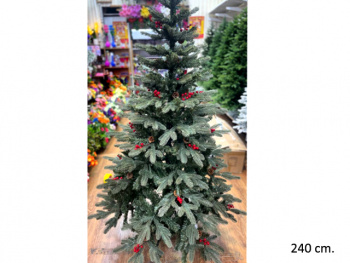 Елка 240 см арт. 2027-601-240 Зеленая №6 литье с пвх шишки, ягоды в кор.