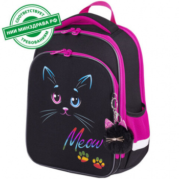 Ранец BRAUBERG QUADRO, 3 отделения, с брелоком, "Black cat", 37х28х18 см, 271358 Ранец BRAUBERG QUADRO, 3 отделения, с брелоком, "Black cat", 37х28х18 см, 271358