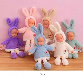 им Кукла арт. 5307 В костюме зайки цвета микс на батар. муз. в пак.)