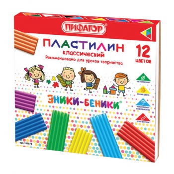 кс_Пластилин арт.100973 ПИФАГОР "ЭНИКИ-БЕНИКИ",12 цветов,240 г, со стеком,картонная упаковка кс_Пластилин арт.100973 ПИФАГОР "ЭНИКИ-БЕНИКИ",12 цветов,240 г, со стеком,картонная упаковка