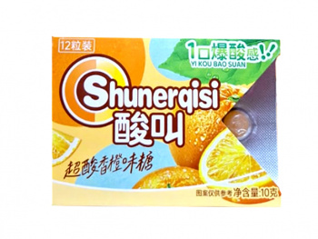 Конфета арт. 112956/112895 Суперкислая "Апельсин" 10 г на листе 30 шт. в кор.*