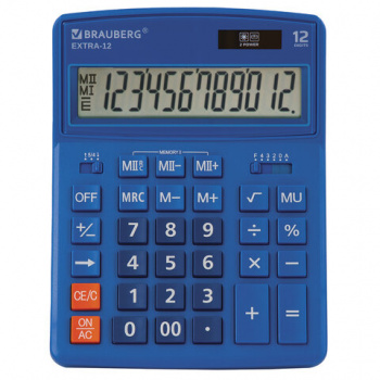 Калькулятор настольный BRAUBERG EXTRA-12-BU (206x155 мм), 12 разрядов, двойное питание, СИНИЙ, 25048 Калькулятор настольный BRAUBERG EXTRA-12-BU (206x155 мм), 12 разрядов, двойное питание, СИНИЙ, 25048