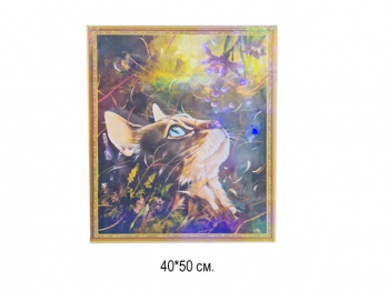 Алмазная мозаика арт. GLE70896 Кот и цветок 40*50 полная выкладка на подрамнике