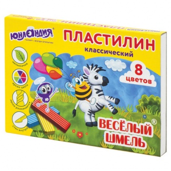 кс_Пластилин классический арт.105720 ЮНЛАНДИЯ "ВЕСЕЛЫЙ ШМЕЛЬ", 8 цветов, 120 г, СО СТЕКОМ кс_Пластилин классический арт.105720 ЮНЛАНДИЯ "ВЕСЕЛЫЙ ШМЕЛЬ", 8 цветов, 120 г, СО СТЕКОМ