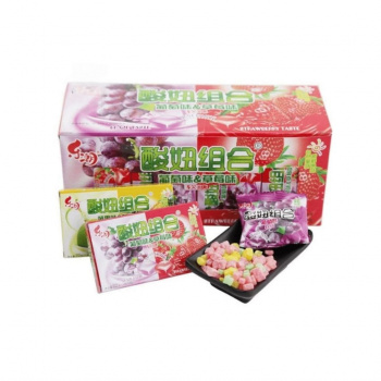 Конфета арт. 840711-1 Жевательная кислая "2 вкуса: виноград+клубника" 14 г 20 шт. в кор.'