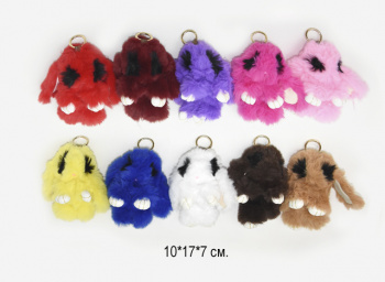 им Зайка арт. 2271 Брелок цвета микс пух.черные глаз. 15 см в пак.