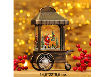 Фонарь Новогодний арт. 24022-2-601 "Дед Мороз и олень" свет, музыка, USB в кор.