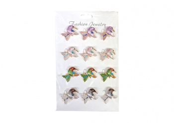 Брошь арт. 032627-3 Птица колибри металлик цвета микс Набор 12 шт. в пак.