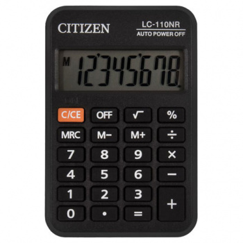 Калькулятор карманный CITIZEN LC-110NR, МАЛЫЙ (89х59 мм), 8 разрядов, питание от батарейки, ЧЕРНЫЙ Калькулятор карманный CITIZEN LC-110NR, МАЛЫЙ (89х59 мм), 8 разрядов, питание от батарейки, ЧЕРНЫЙ