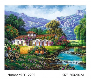 Алмазная мозаика арт. ZFC12295 Дом у реки 30*20 полная выкладка на подрамнике