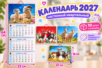 Календарь арт. ______-502 Настенный Тройной раскладной на пружине Коза/овечка ассорти в пак.