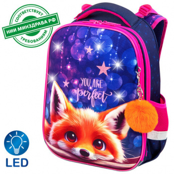 Ранец BRAUBERG PREMIUM, 2 отделения, с брелоком, "Cute fox", LED-ЛАМПОЧКИ, 38х29х16 см, 272019 Ранец BRAUBERG PREMIUM, 2 отделения, с брелоком, "Cute fox", LED-ЛАМПОЧКИ, 38х29х16 см, 272019