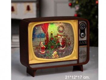 Сувенир Новогодний арт. 24034-2-601 Телевизор "Помощник Деда Мороза" свет, музыка, USB в кор.