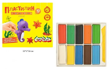 км_Пластилин мягкий арт. ПКМ10-П Каляка-Маляка ДЛЯ ДЕТСКОГО ТВОРЧЕСТВА 10 цв. 150г ассорти со стеком