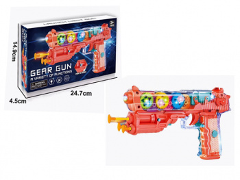 Оружие арт. 608 Пистолет стреляет присосками, шестеренки на бат. свет, звук в кор.=