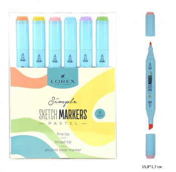 км_Набор маркеров арт. LXSMPS6-SP Для скетчинга LOREX SIMPLE PASTEL 2/6мм ассорти скошен./пулев.6шт