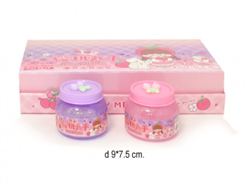 Лизун арт. LY-143 Вишня на крышке цвета микс с блестками в банке (8 шт.) шоубокс_