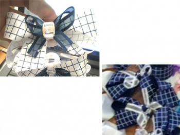 Бант  арт. 552-7 С бантом шелковый клетка на резинке на листе