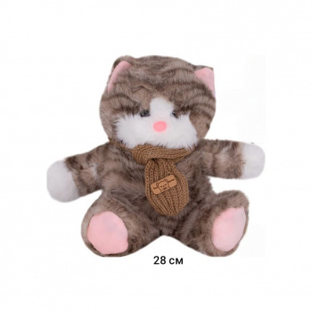 им Кот арт. 0803-43-3 Коричневый полосатый в шарфе 28 см в пак._ им Кот арт. 0803-43-3 Коричневый полосатый в шарфе 28 см в пак._