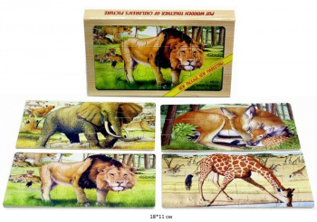 Деревянная игрушка арт. 5588-68-9 Пазл Дикие животные Набор 4 шт. в кор.)