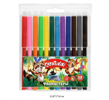 км_Фломастеры арт. ФЛВ12КР Creativiki классические 12 цв. кругл. корп. легкосмываемые блист. упак.