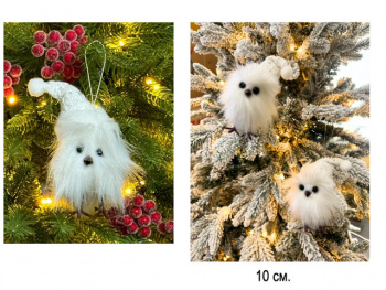 Игрушка-подвеска арт. 23A3221w1-601 Сова белая в шапке мех. 10 см Набор 12 шт. в пак.