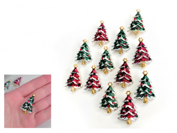 Брошь арт. 30395XB20107-2-709 Елка в золоте заснеженная стразы цвета микс Набор 12 шт. в пак.