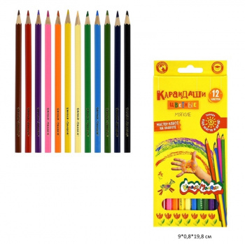 км_Набор цветных карандашей арт. ККМ12 Каляка-Маляка 12 цв. шестигран. корп. дерев. карт.уп.