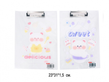 кц_Планшет-доска арт. WB-5901 Пластик С зажимом 30*22 см "Зверушка" на сером