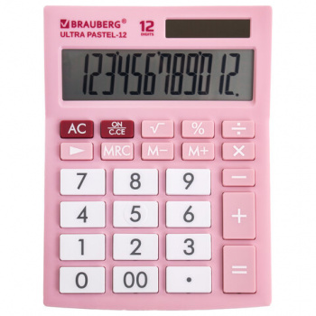 Калькулятор настольный BRAUBERG ULTRA PASTEL-12-PK (192x143 мм), 12 разрядов, двойное питание, РОЗОВ Калькулятор настольный BRAUBERG ULTRA PASTEL-12-PK (192x143 мм), 12 разрядов, двойное питание, РОЗОВ