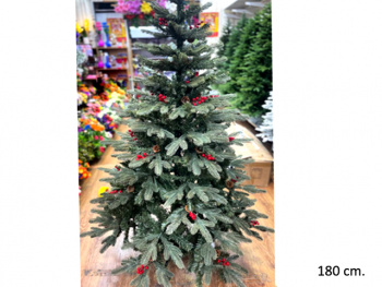 Елка 180 см арт. 2027-601-180 Зеленая №6 литье с пвх шишки, ягоды в кор.