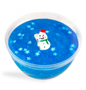 Слайм "Стекло" Физ голубой с блестками со снеговиком, 180 гр